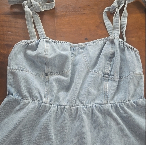 Giani Bernini Light Blue Denim Bustier Tie Strap Fit And Flare Dress Size XL - Picture 8 of 10